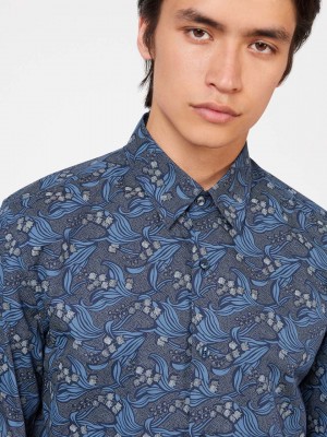 Camisas Ben Sherman Art Nouveau Floral Azul Marino | 954-FKIWCB