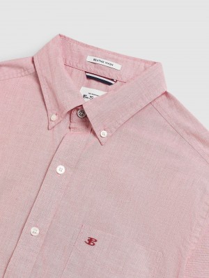 Camisas Ben Sherman Beatnik Wash Long-Sleeve Rojas Claro | 305-ECKNPX