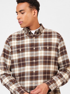 Camisas Ben Sherman Brushed Plain Check Chocolate | 987-KYOTCX