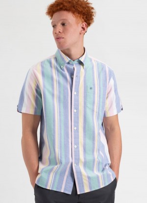 Camisas Ben Sherman Short Sleeve Brighton Oxford Organic Stripe Multicolor Rayadas | 915-GBJITX