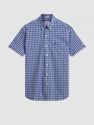 Camisas Ben Sherman Short Sleeve House Poplin Gingham Azul Marino Verde Oliva | 954-XAIJCR