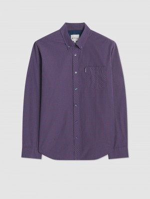 Camisas Ben Sherman Signature Gingham Long-Sleeve Moradas | 502-EWJLBN