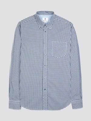 Camisas Ben Sherman Signature Long-Sleeve Gingham Azules Oscuro | 528-BCIUNH