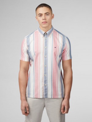 Camisas Ben Sherman Signature Multicolor Stripe Rosas Oscuro | 243-OVTDHZ