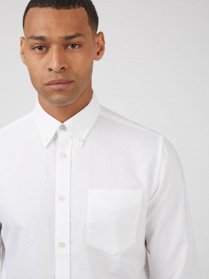 Camisas Ben Sherman Signature Organic Long-Sleeve Oxford Blancas | 029-GABJCF