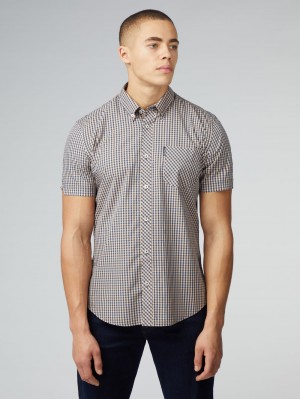 Camisas Ben Sherman Signature Short Sleeve Gingham Cobra Naranjas | 962-XSATIL