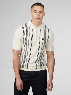 Prendas De Punto Ben Sherman B by Ben Sherman Crinkle Cotton Stripe Polo Blancas | 695-ZSPVDN