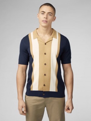 Prendas De Punto Ben Sherman Signature Resort Neck Button Through Polo Azul Marino | 582-HZQUYI