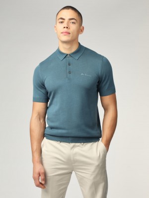 Prendas De Punto Ben Sherman Signature Short Sleeve Polo Turquesa | 421-ZFCDUK