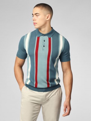 Prendas De Punto Ben Sherman Signature Vertical Stripe Polo Turquesa | 569-LHPXMU