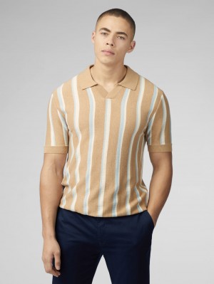 Prendas De Punto Ben Sherman Vertical Stripe Open Neck Polo Gris | 028-NQBAPY