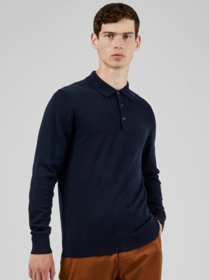 Suéteres De Cuello Polo Ben Sherman Signature Long-Sleeve Azul Marino | 073-GHQYEZ