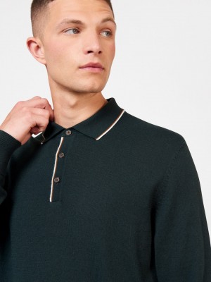 Suéteres De Cuello Polo Ben Sherman Tipped Merino Verde Oscuro | 192-BUSGYA