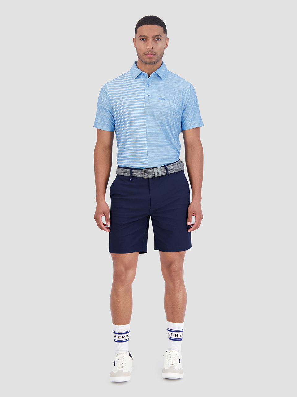 Camisa Polo Ben Sherman Melange Stripes Color Block Tech Jersey Sports Fit Azur | 347-RMHIBX