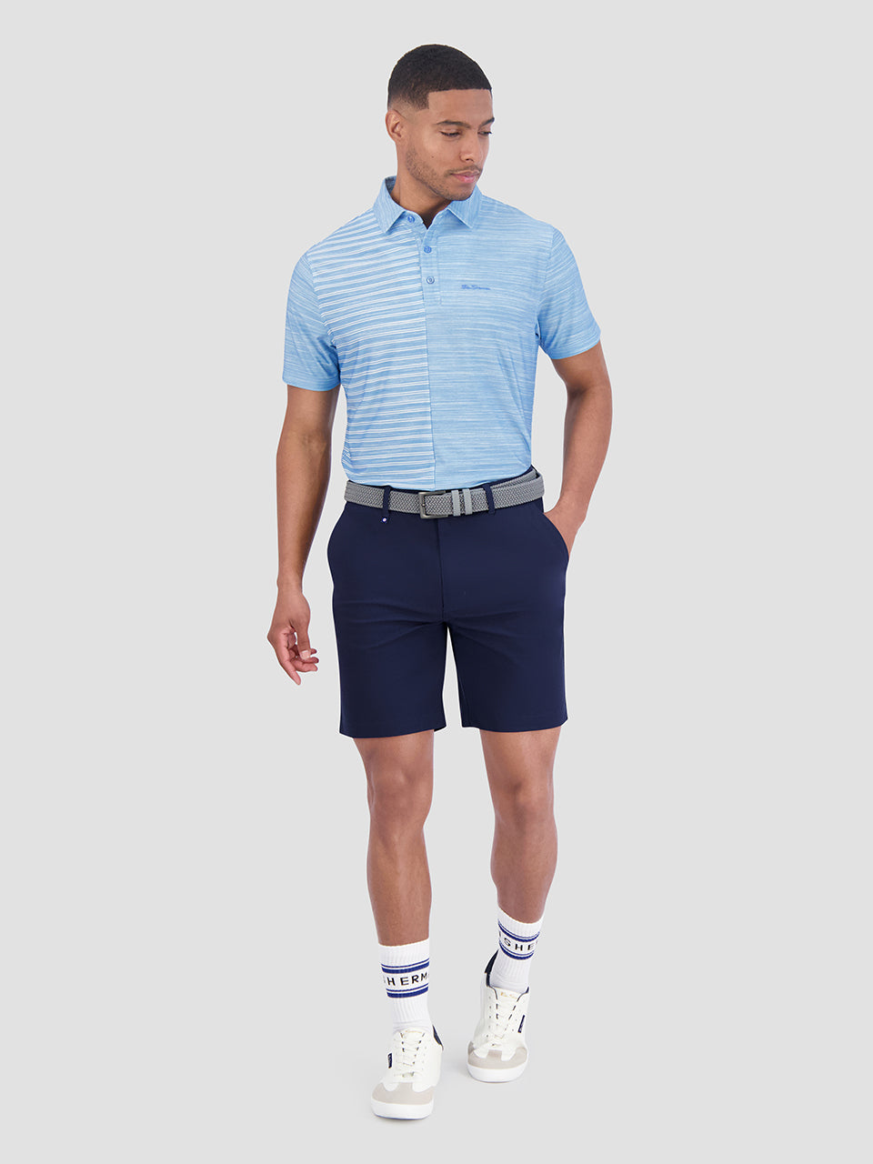 Camisa Polo Ben Sherman Melange Stripes Color Block Tech Jersey Sports Fit Azur | 347-RMHIBX