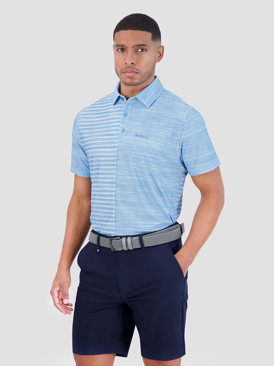 Camisa Polo Ben Sherman Melange Stripes Color Block Tech Jersey Sports Fit Azur | 347-RMHIBX