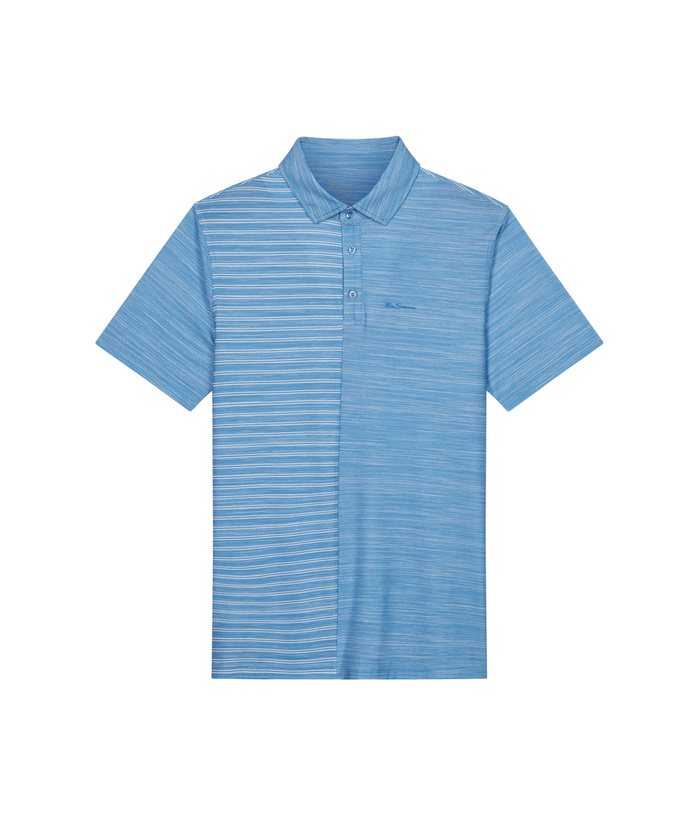 Camisa Polo Ben Sherman Melange Stripes Color Block Tech Jersey Sports Fit Azur | 347-RMHIBX