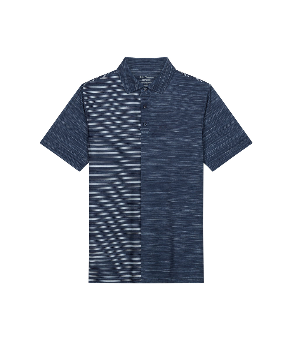 Camisa Polo Ben Sherman Melange Stripes Color Block Tech Jersey Sports Fit Azul Marino | 249-MNWAZT