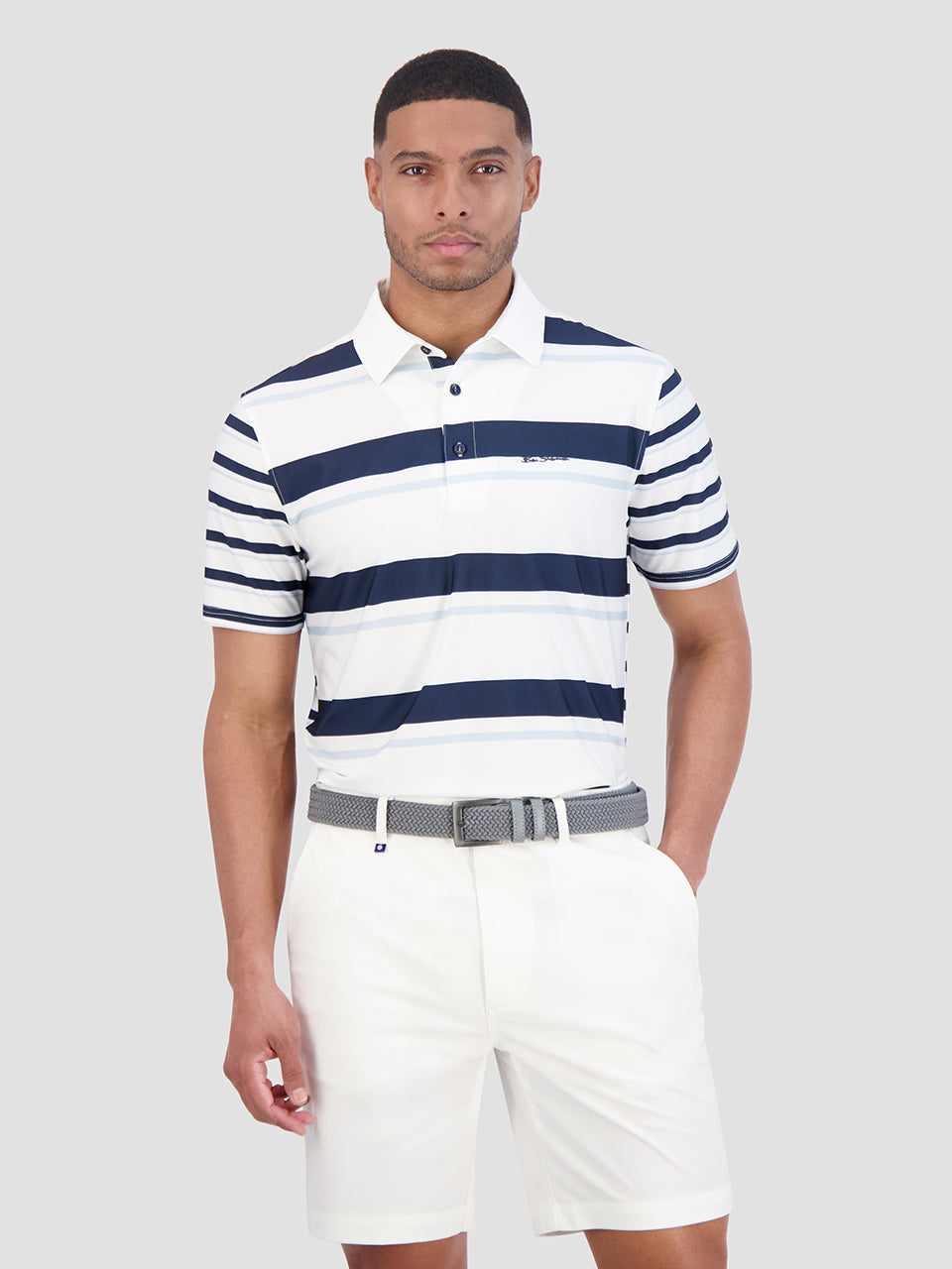 Camisa Polo Ben Sherman Mixed Mod Stripes Tech Jersey Sports Fit Azules | 597-FTPEWZ