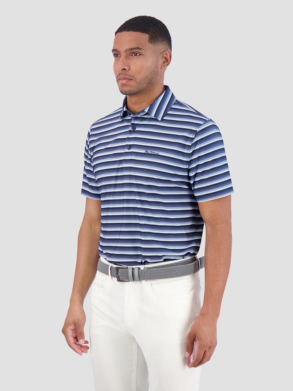 Camisa Polo Ben Sherman Multi Stripe Tech Jersey Sports Fit Azul Marino | 618-BAKTGN