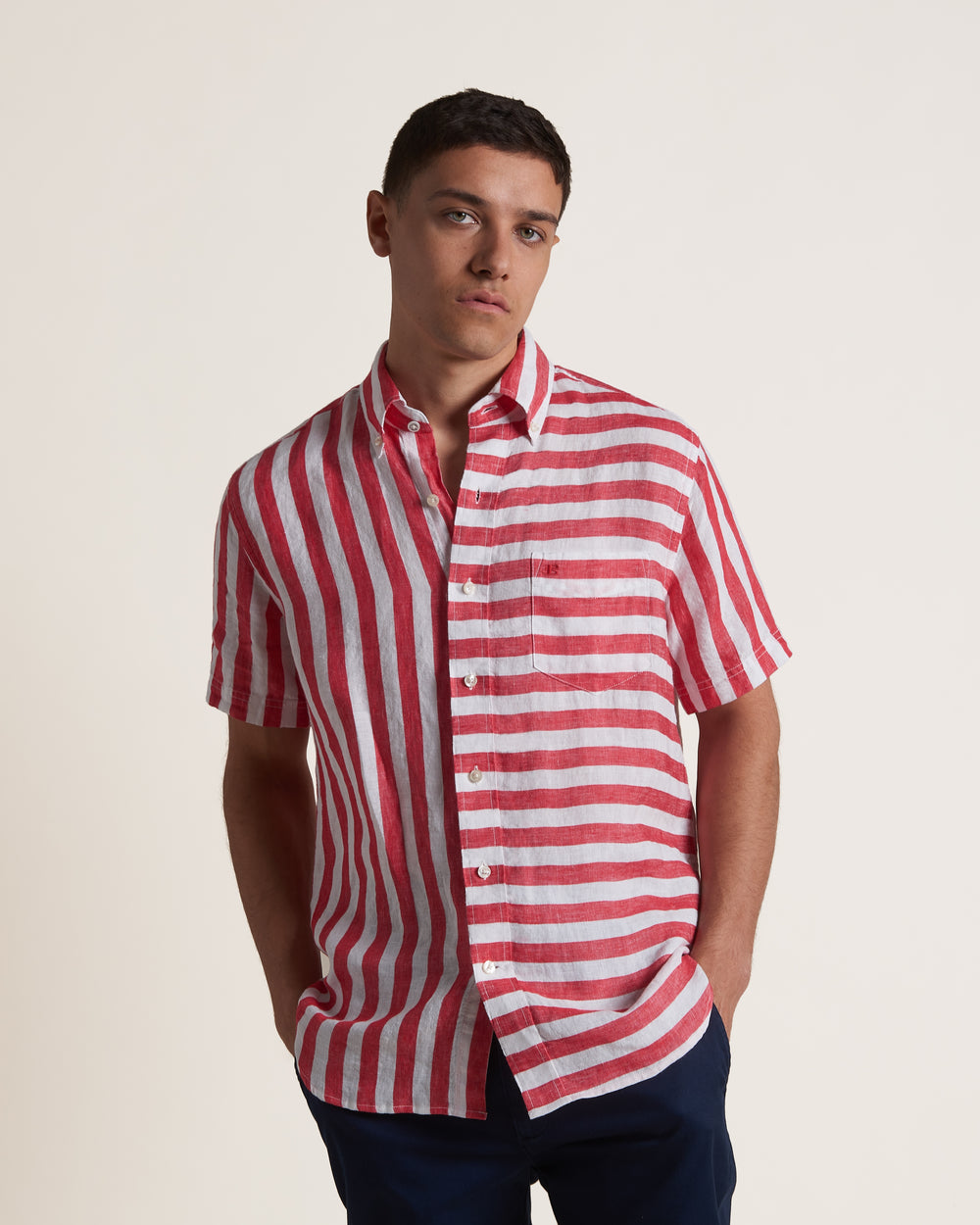 Camisas Ben Sherman B by Ben Sherman Candy Stripe Linen Short Sleeve Rosas Rojas | 206-OQNBYI