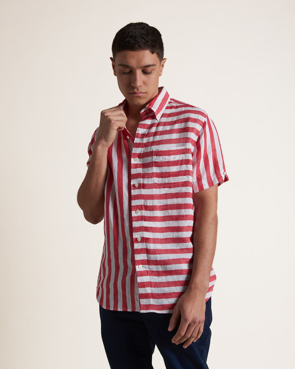 Camisas Ben Sherman B by Ben Sherman Candy Stripe Linen Short Sleeve Rosas Rojas | 206-OQNBYI