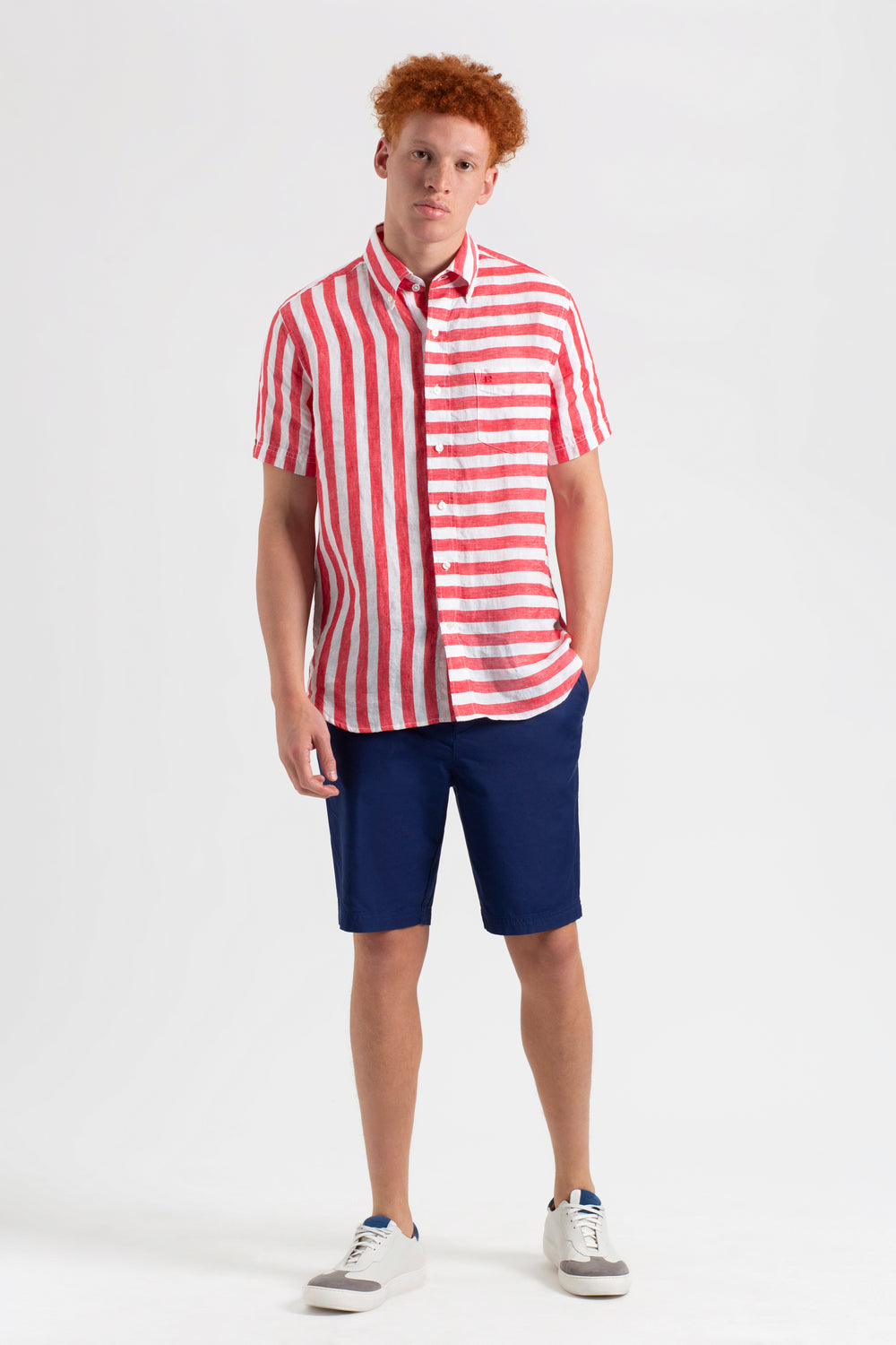 Camisas Ben Sherman B by Ben Sherman Candy Stripe Linen Short Sleeve Rosas Rojas | 206-OQNBYI