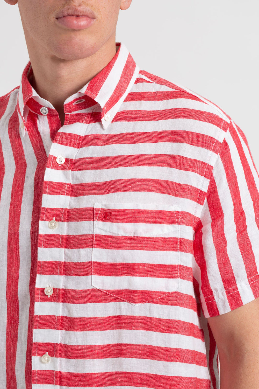 Camisas Ben Sherman B by Ben Sherman Candy Stripe Linen Short Sleeve Rosas Rojas | 206-OQNBYI