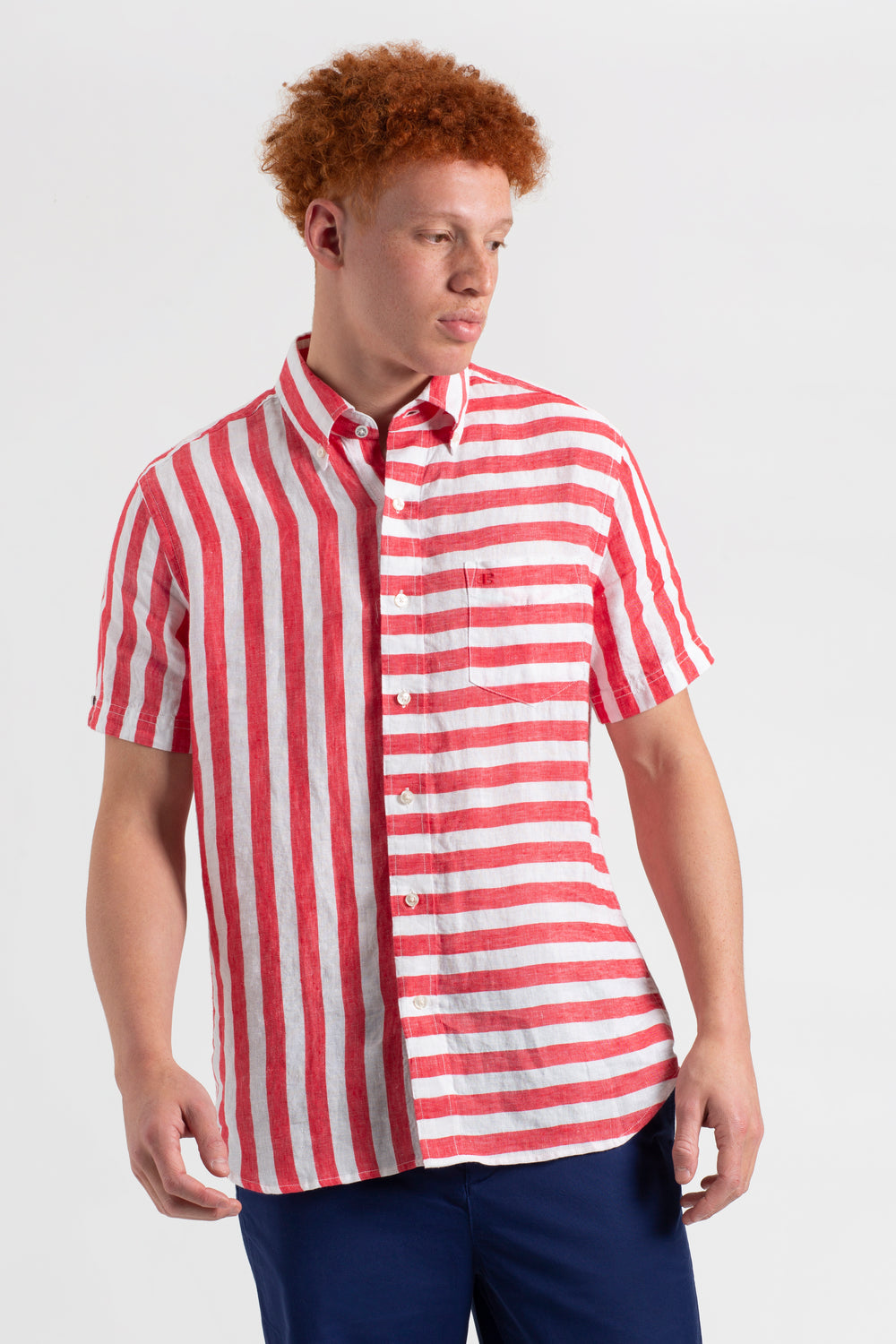 Camisas Ben Sherman B by Ben Sherman Candy Stripe Linen Short Sleeve Rosas Rojas | 206-OQNBYI