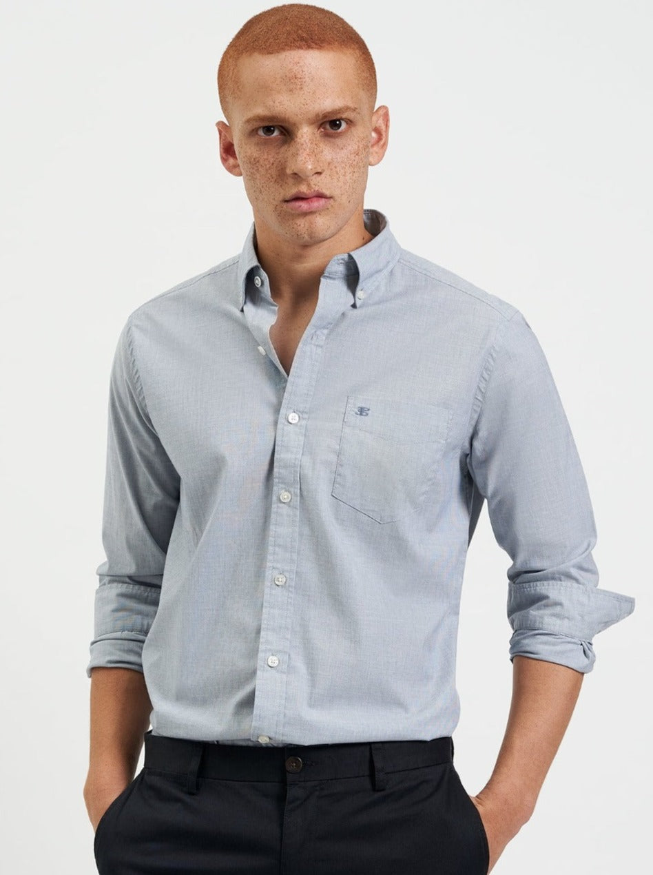 Camisas Ben Sherman Beatnik Wash Long-Sleeve Azul Marino | 672-OVXDYA