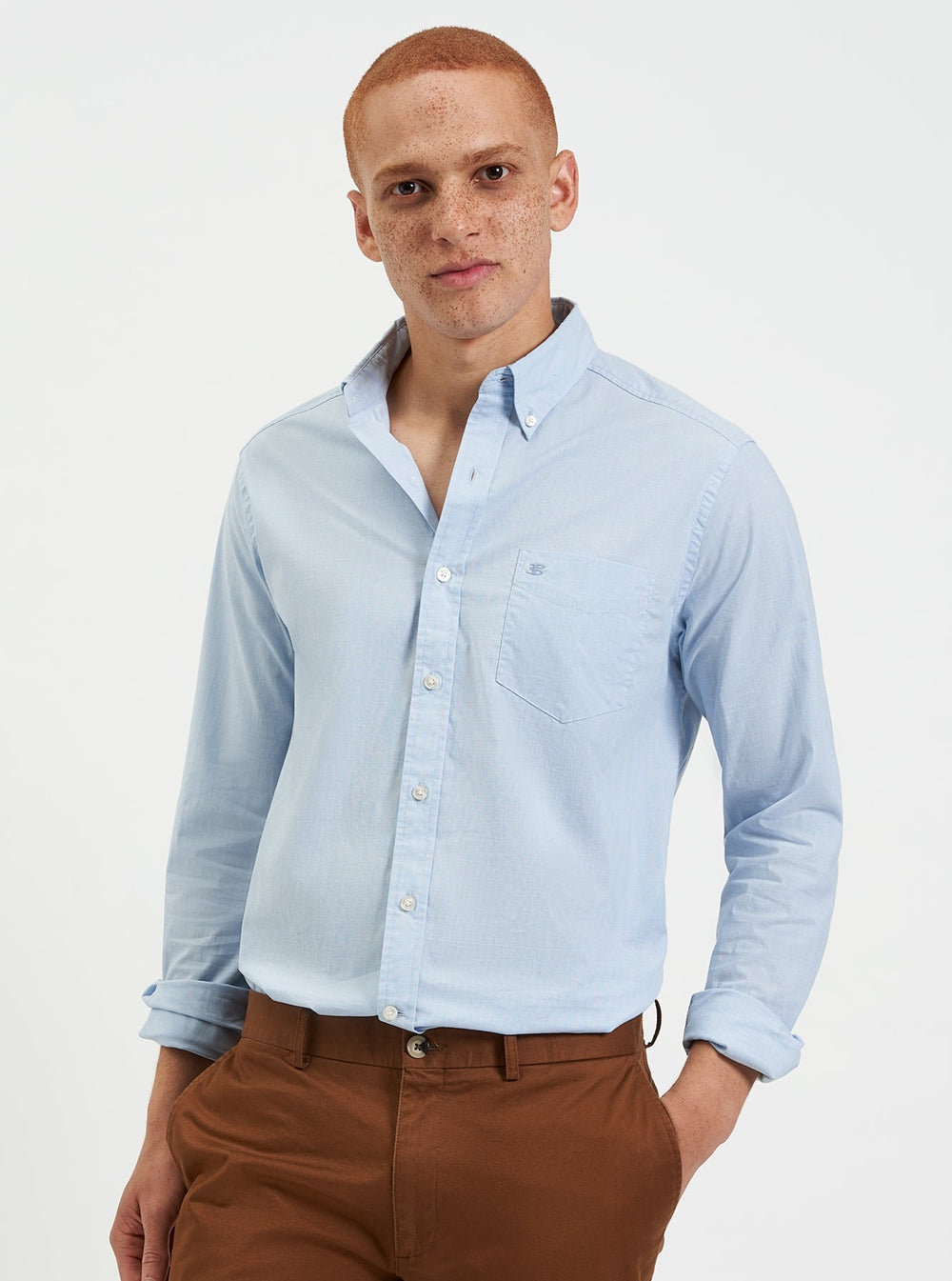 Camisas Ben Sherman Beatnik Wash Long-Sleeve Azules | 293-ZPMDNT