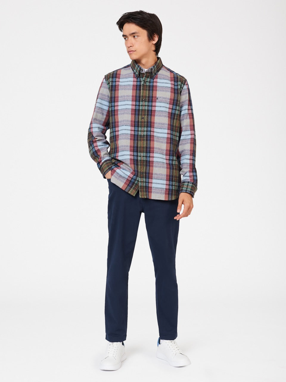 Camisas Ben Sherman Brushed Multicolour Check Oxford Azules | 978-SGXVFU