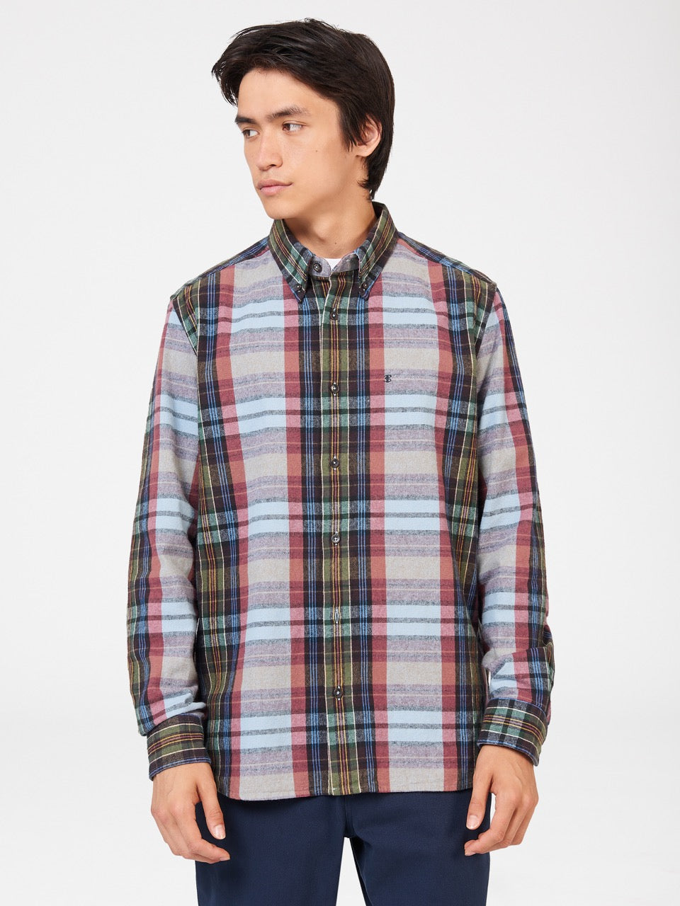 Camisas Ben Sherman Brushed Multicolour Check Oxford Azules | 978-SGXVFU