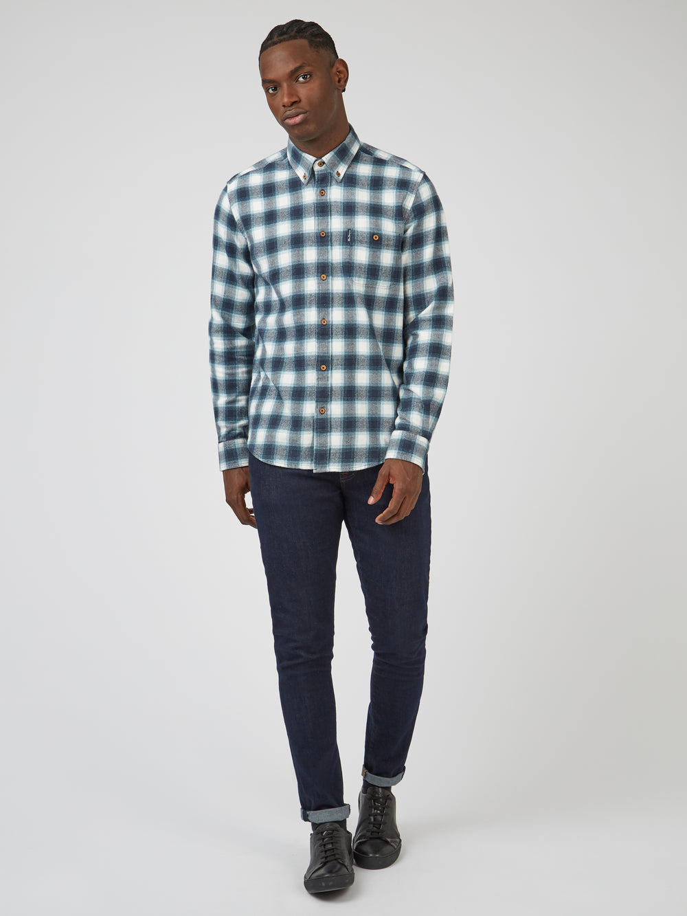 Camisas Ben Sherman Brushed Ombre Check Flannel Verde | 754-JSWNKY