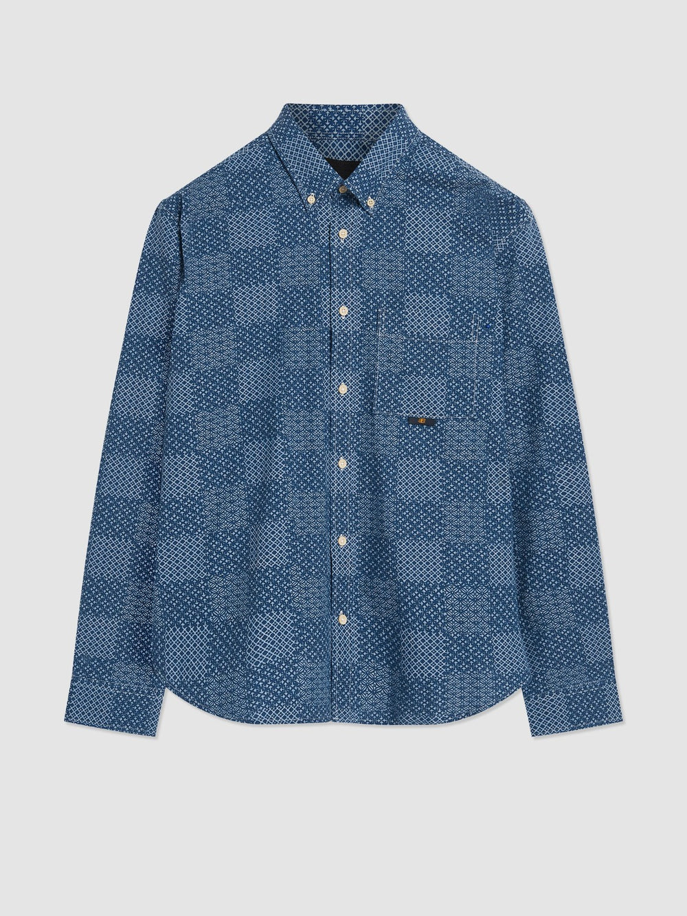 Camisas Ben Sherman Chambray Patchwork Geo Print Long-Sleeve Azules | 071-MJCRGS