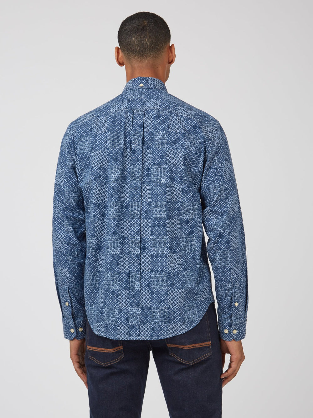 Camisas Ben Sherman Chambray Patchwork Geo Print Long-Sleeve Azules | 071-MJCRGS