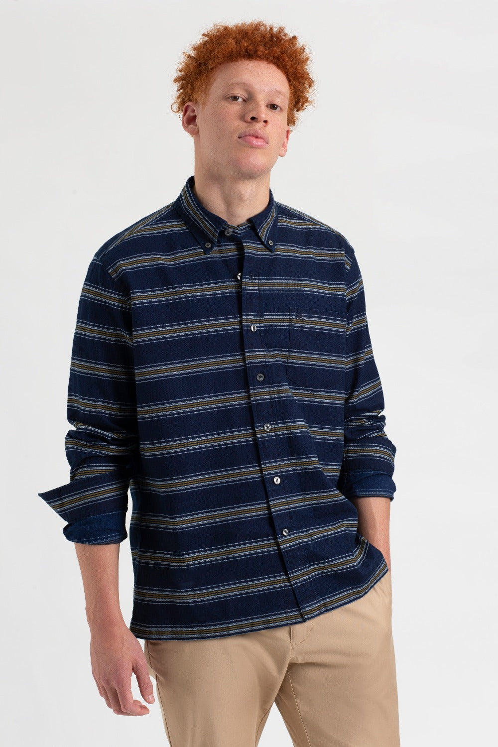 Camisas Ben Sherman Dalston Blues Long Sleeve Indigo Stripe Indigo | 179-DONBIY