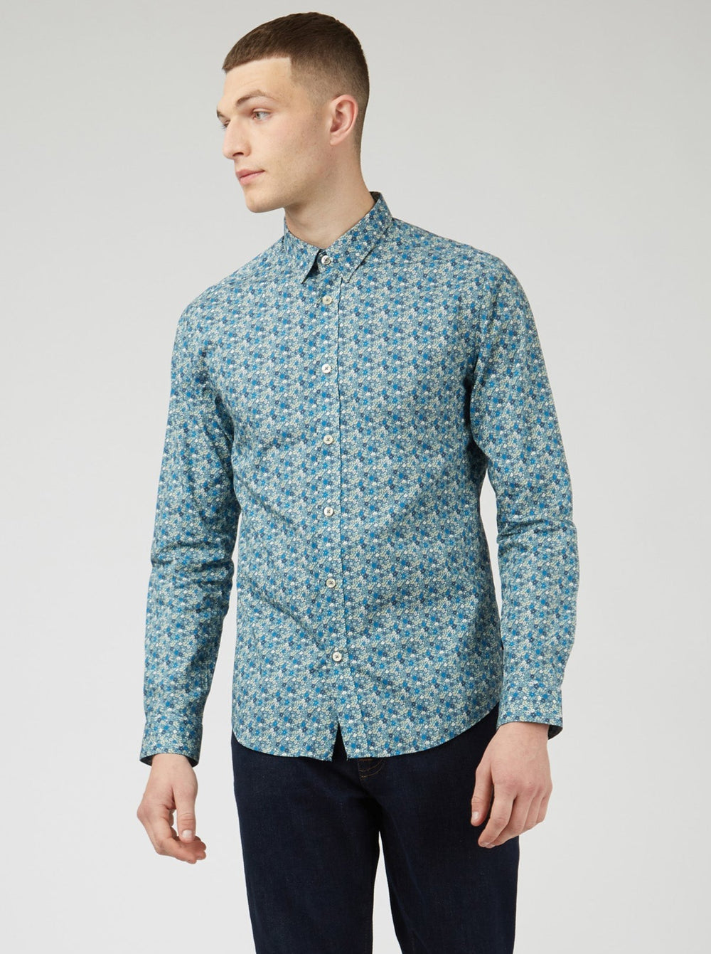 Camisas Ben Sherman Floral Print Long-Sleeve Azules Gris | 685-VINYRM