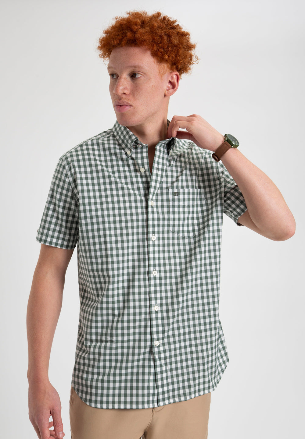 Camisas Ben Sherman House Poplin Gingham Verde Oliva | 579-NOAJDU