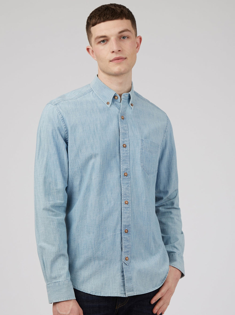 Camisas Ben Sherman Long-Sleeve Chambray Azules Azul Marino | 541-UTBZJL