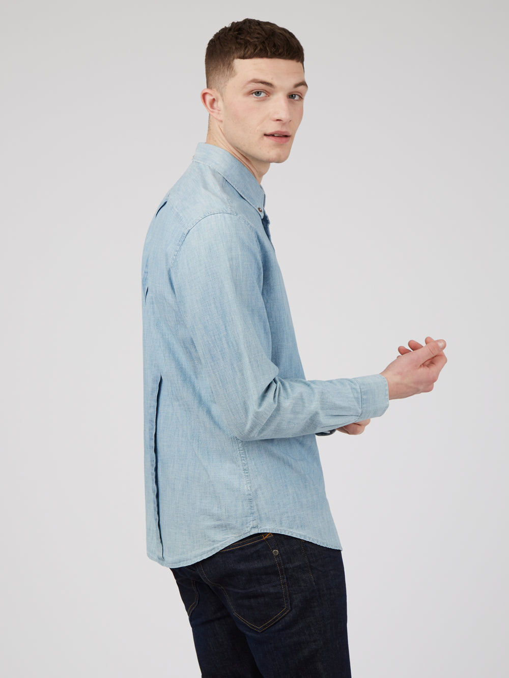 Camisas Ben Sherman Long-Sleeve Chambray Azules Azul Marino | 541-UTBZJL