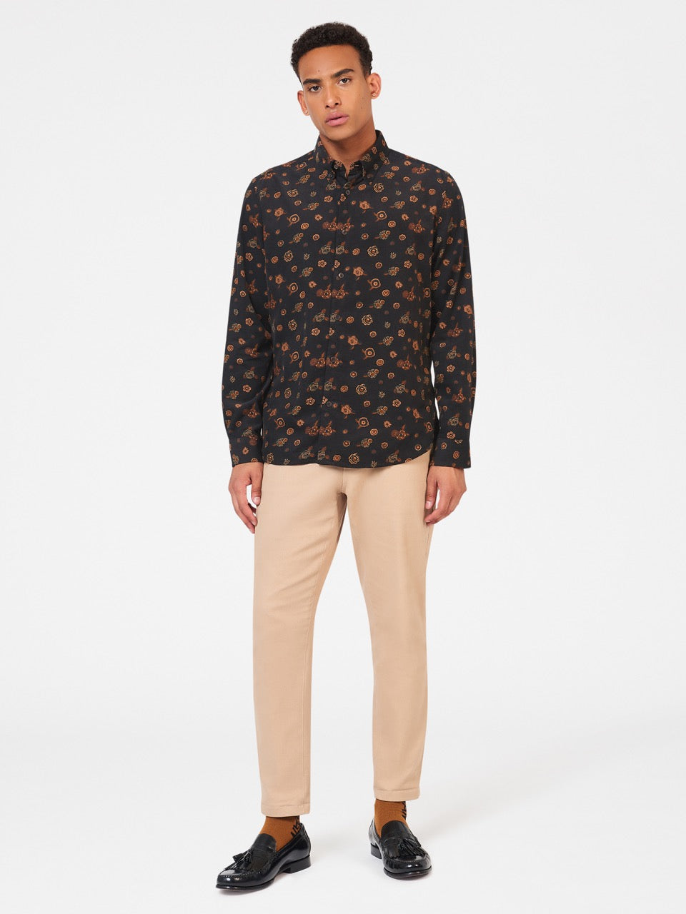 Camisas Ben Sherman Retro Floral Print Corduroy Negras | 239-DPQVGE