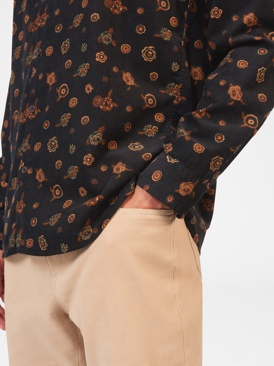 Camisas Ben Sherman Retro Floral Print Corduroy Negras | 239-DPQVGE