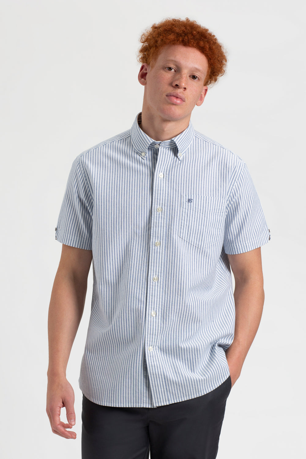 Camisas Ben Sherman Short Sleeve Brighton Oxford Organic Bengal Stripe Indigo Rayadas | 365-JEZQIX