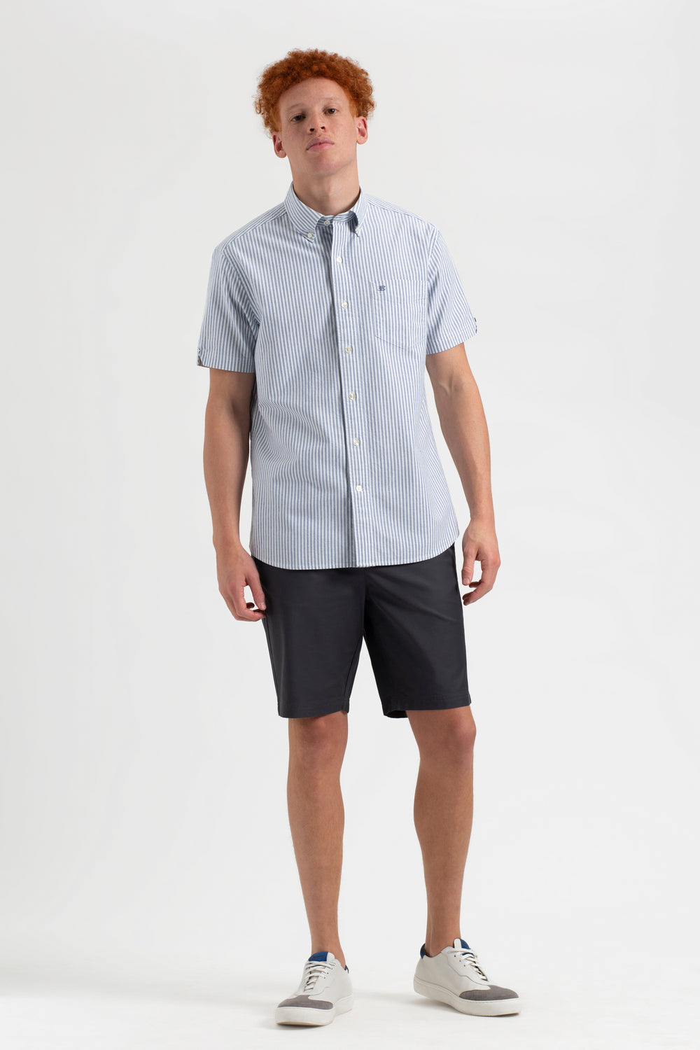 Camisas Ben Sherman Short Sleeve Brighton Oxford Organic Bengal Stripe Indigo Rayadas | 365-JEZQIX