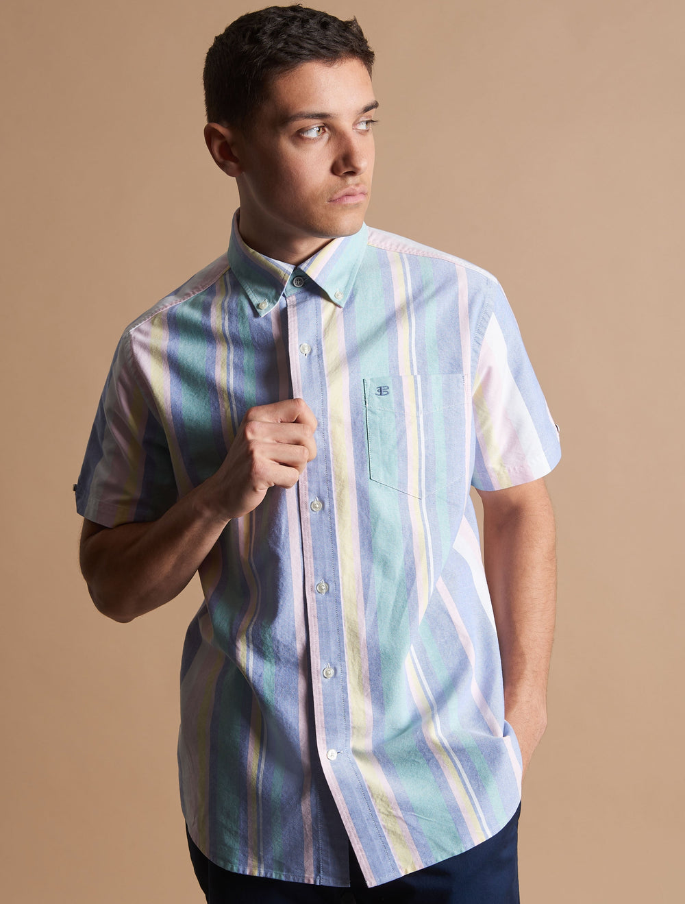 Camisas Ben Sherman Short Sleeve Brighton Oxford Organic Stripe Multicolor Rayadas | 915-GBJITX