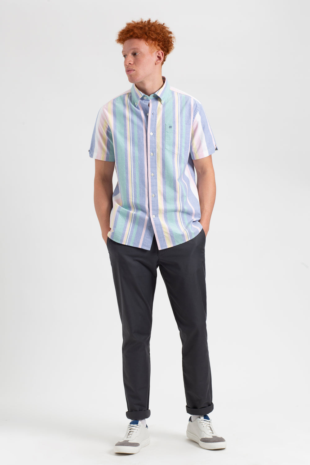 Camisas Ben Sherman Short Sleeve Brighton Oxford Organic Stripe Multicolor Rayadas | 915-GBJITX