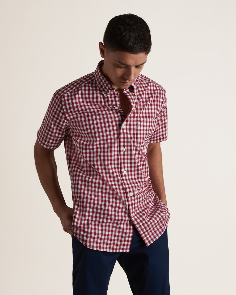 Camisas Ben Sherman Short Sleeve House Poplin Gingham Burdeos | 390-HJGULB