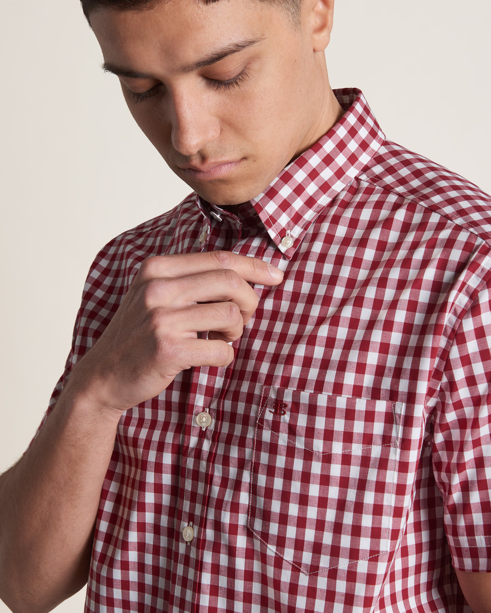 Camisas Ben Sherman Short Sleeve House Poplin Gingham Burdeos | 390-HJGULB