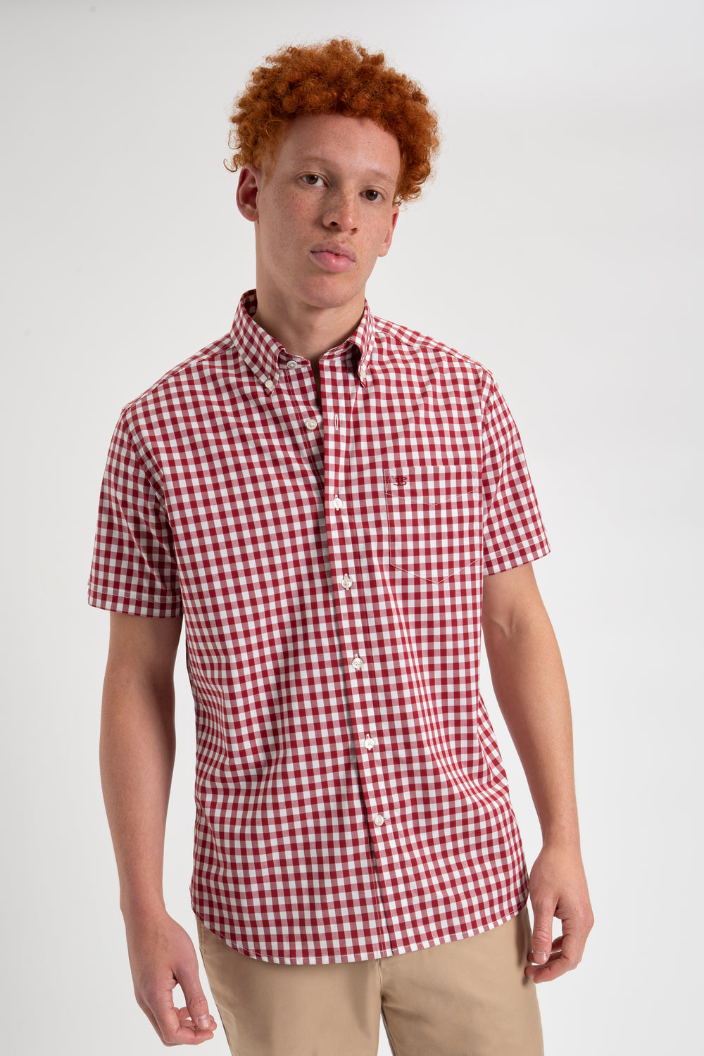 Camisas Ben Sherman Short Sleeve House Poplin Gingham Burdeos | 390-HJGULB